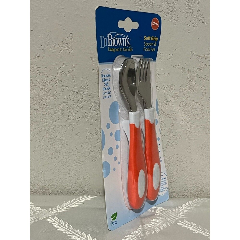 Designed to Nourish Soft-Grip Spoon and Fork Set,Coral